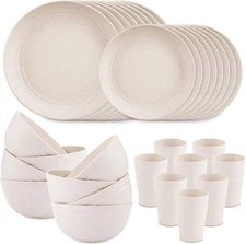 32pcs Wheat Straw Dinnerware Microwave Dishwasher Safe Dish Sets for 8 Beige