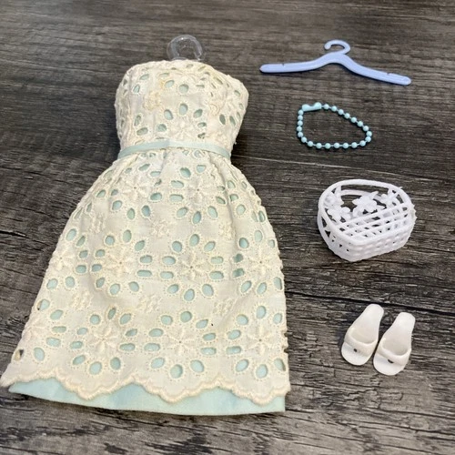 Vintage Barbie Size 1960s Outfit Set - Light Blue Sheath Dress & Accessories