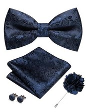 Floral Pre-tied Bow Tie and Pocket Square Cufflinks Lapel Pin Sets Navy Blue2