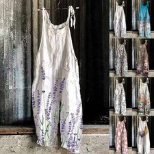 Dungarees Jumpsuit Pants Romper Floral Baggy Bibs Womens Loose Overalls Strappy