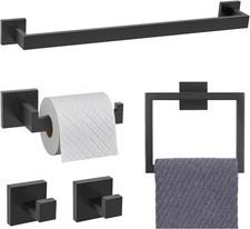 5 Pieces Bathroom Accessories Set Stainless Steel S304 Towel Bar Set Matte Black