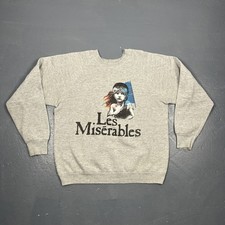 Vintage Les Miserables Sweatshirt Mens L Grey Raglan Sleeve 80s 90s Made In USA