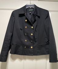 Lauren Ralph Lauren Black Double Breasted Jacket Blazer Gold Buttons Sz 14