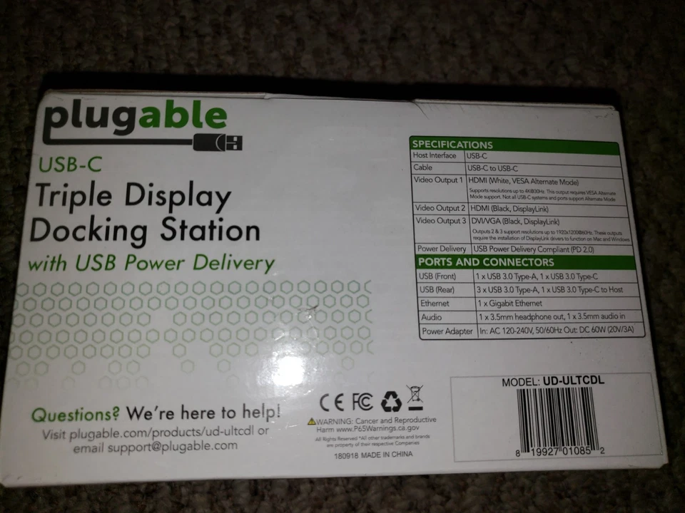 Plugable 13-in-1 USB-C Triple Monitor Docking Station Model UD-ULTCDL Brand New - Image 2 of 3