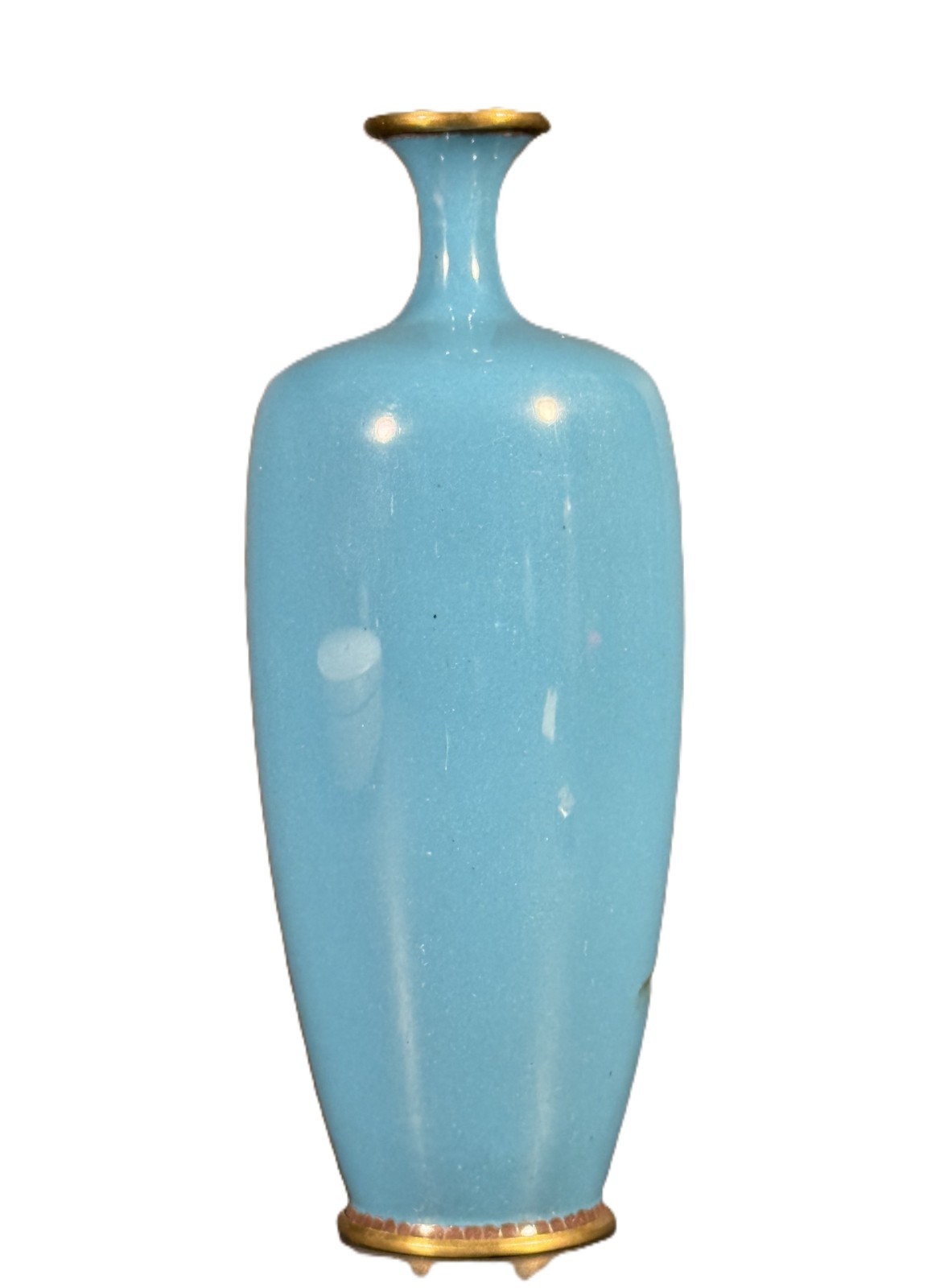 Fine Japanese Meiji Cloisonné Vase – Pheasant & Plum Blossoms on Turquoise Groun