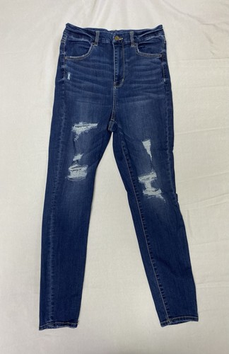 Womens American Eagle Cropped Denim Jeans Distressed Stretch Size 0 Reg