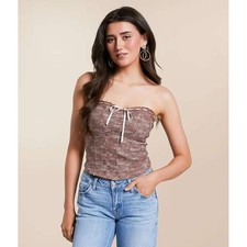 Coquette Lace Corset Top Brown Ribbon Detail Feminine Style L