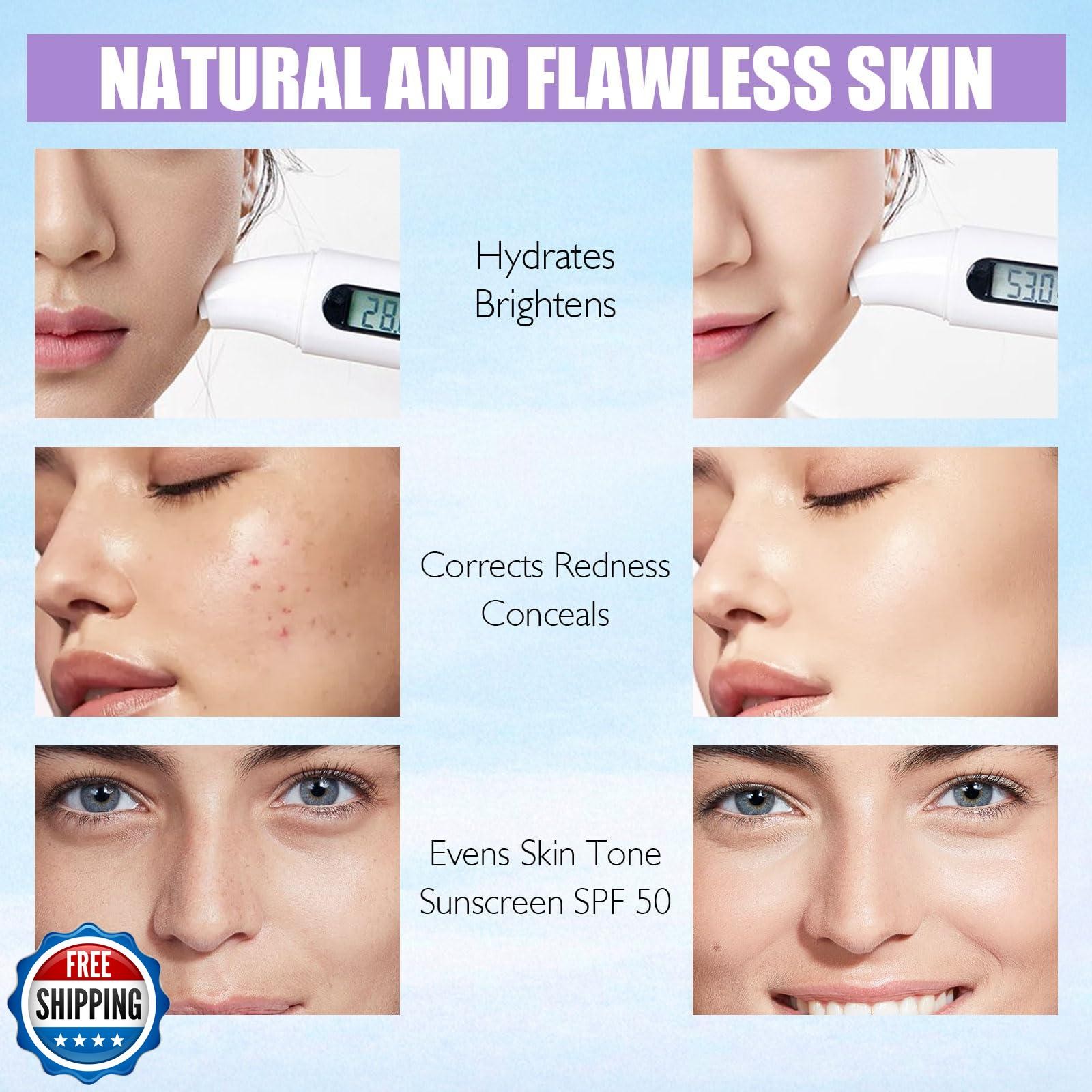 3 In 1 Primer for Face Before Makeup, SPF 50, Tinted Moisturizer Sunscreen Is