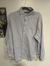 Peter Millar Shirt Mens XL Blue Pink Plaid Summer Comfort Stretch Button Up