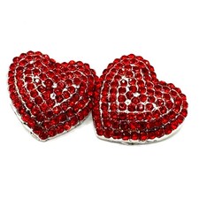 Red Rhinestone Heart-Shaped Post Earrings For Valentines Day