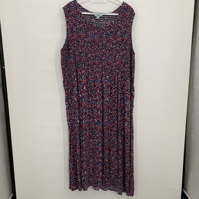 Croft & Barrow Womens Plus 2X Navy Floral Smocked Sleeveless Rayon Midi Dress