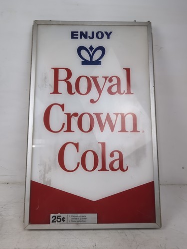 Vtg 1960's Royal Crown RC Cola Soda Pop Machine Glass Sign Aluminum Frame - Rare