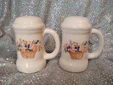 Handled Country Flower Bakets Theme Salt and Pepper Shakers Set Vintage
