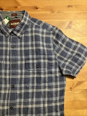 New Alesbury Linen Blend Slim Fit Short Sleeve Button Up Shirt Men's Small