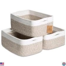NaturalCozy 3-Pack Cotton Rope Storage Baskets | 11.8"x8"x4.5” Organizing Bins