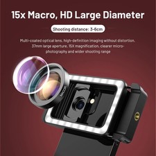 15x Macro Lens with LED Fill Light for Smartphones   Universal Clamp Accessory