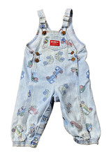 VTG OshKosh Vestback Car Print Overall Denim 18M Faded RARE transportation