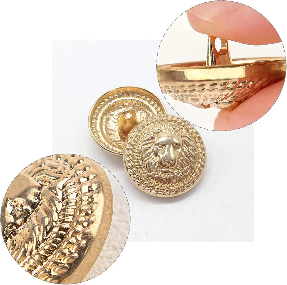 14Pcs Gold Metal Blazer Buttons Set Lion Head Vintage Coat Suit Jacket Uniform - Image 3 of 4