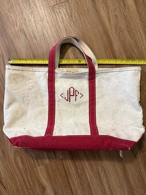 LL Bean Boat and Tote Colorblock Red/Natural Open Tote Bag Monogram from 80s