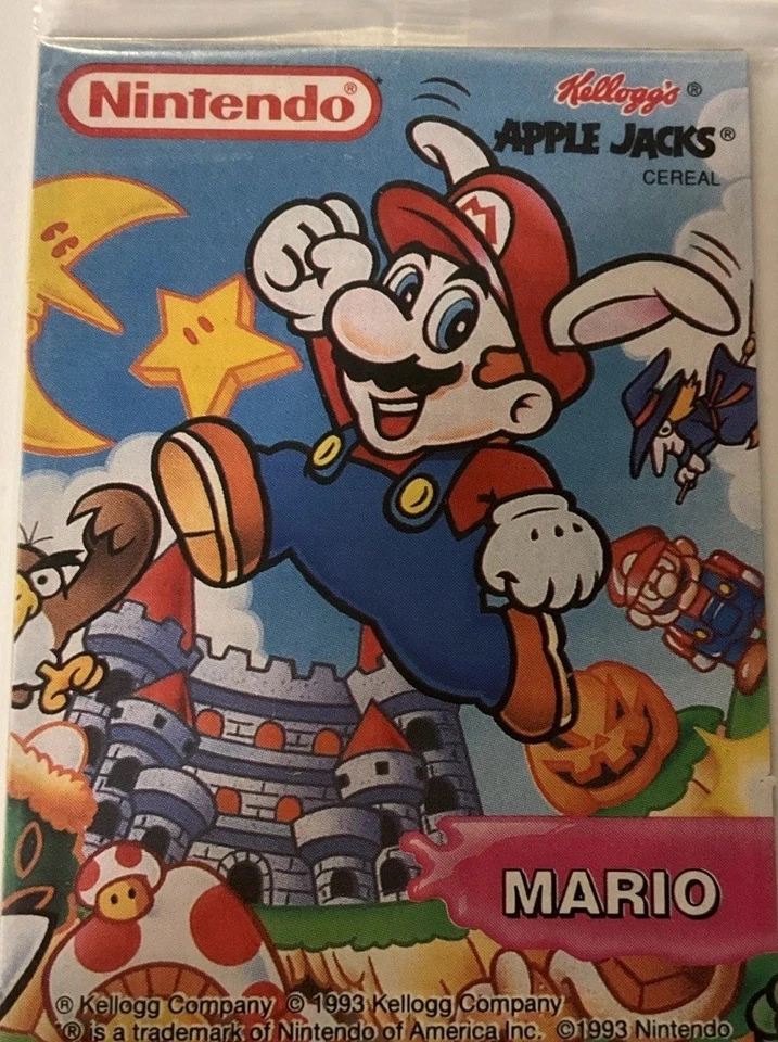 Винтажная коллекционная карта 1993 Kellogg's Apple Jacks Nintendo Mario призовая ЗАПЕЧАТАННАЯ! - Изображение 2 из 4