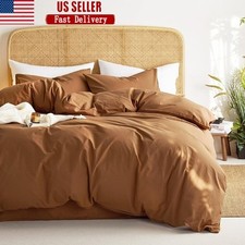 100 Washed Cotton Duvet Cover Set Soft Linen Feel Elegant Pillowcases Durable US