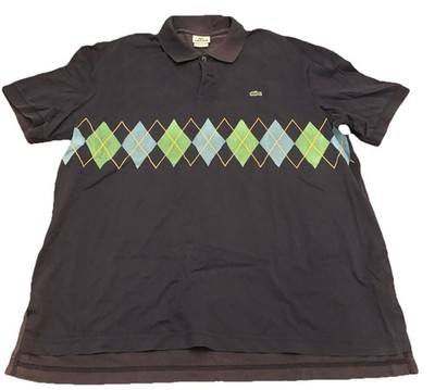 Vtg Lacoste Polo Shirt Retro Y2K Short Sleeve Crocodile Navy Argyle Size 6 J2