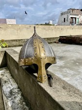 Medieval Viking Norman Helmet Handmade Steel  Brass Helmet for Cosplay
