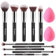 Makeup Brush Set Foundation Eyeshadow Blush 2 Sponges Case