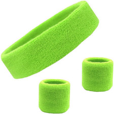 Sweatband Set Cotton Sports Headband Terry Cloth Wristband Moisture Wicking