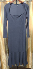 SHEIN Large Blue Ribbed Knit Square Neck Mermaid Flounce Hem Midi Dress L