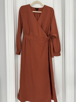 Who What Wear Orange Spice Wrap Sexy Dress Small Casual Evening Classic Chic 