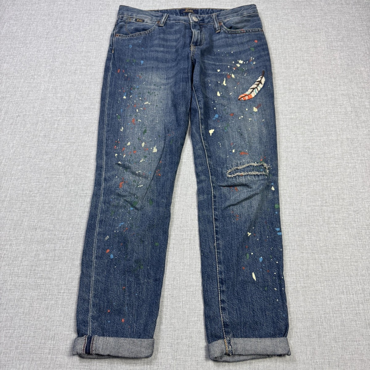 Polo Ralph Lauren Paint Astor Slim Boyfriend Jeans Girls Large 12