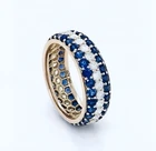 Blue Sapphire Round 2.00mm Wedding Band Ring With Yellow Gold Plated