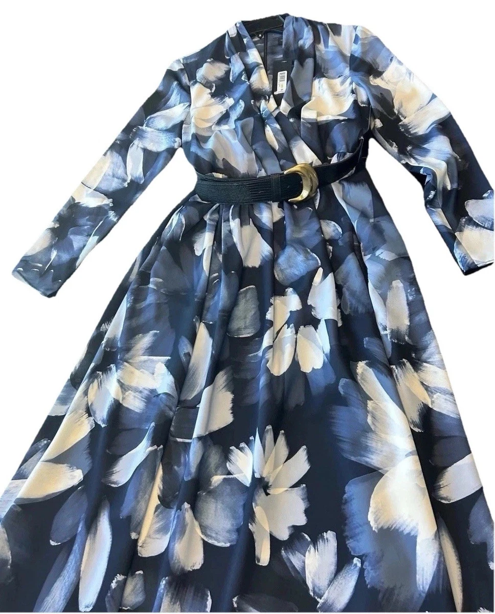 blue dress for baby girl Floral Belted A Line Midi Dress | Shirt Dress