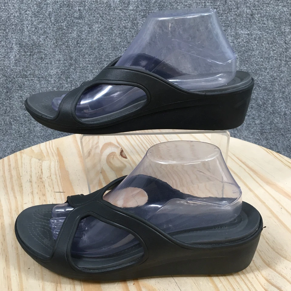 Crocs Sandálias Femininas 10 Sanrah Slide Preto Biqueira Aberta Casual Salto Cunha - Imagem 2 de 4