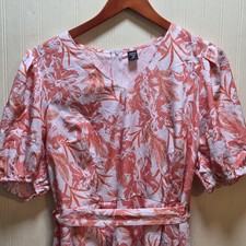 SheIn Curve Dress Womens 1XL Pink Floral V Neck Fit & Flare Belted Short Sleeve