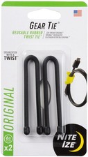Nite Ize 2-Pack Gear Tie Reusable Rubber Twist Tie, 6" - Black