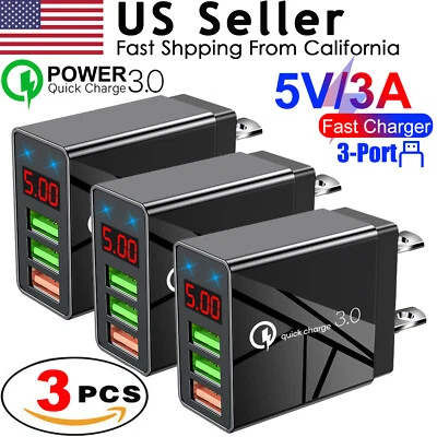 3PACK Fast Quick QC 3.0 USB Hub Wall 3 Port Charger Power Charge Adapter 5V 3A