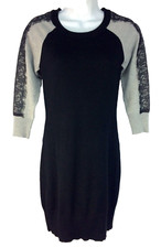 BY AND BY Knit Dress S Short Black and Gray 3/4 Raglan Sleeves with Black Lace
