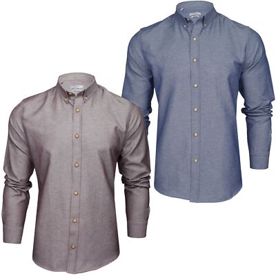 Xact Herren Langarm-Chambrayhemd mit Button-Down-Kragen, Normale Passform