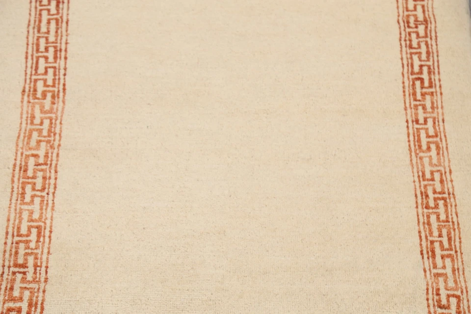 Alfombra oriental moderna marfil Gabbeh con bordes alfombra de lana anudada a mano 3x5 pies Foto 4 de 4