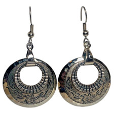 Vintage Silver Tone Hoop Dangle Earrings Balinese Bohemian Boho Chic