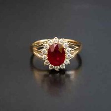 3Ct Oval Cut Lab Created Ruby Diamond Women Wedding Ring 14K Yellow Gold Plated