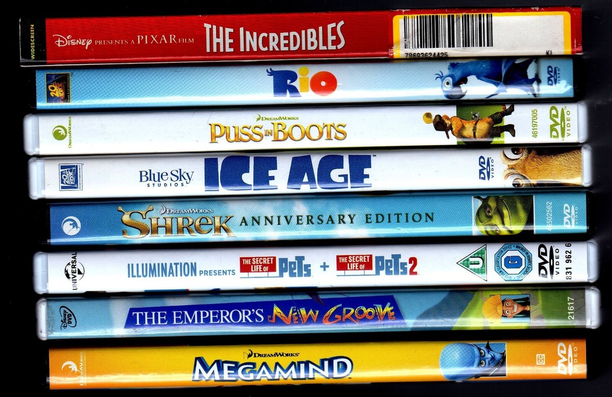 8 Animation DVD Lot(Incredibles-Megamind-Shrek-Ice Age-Pets-Rio
