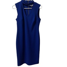 Calvin Klein Dress Size 6 Cobalt Blue Dress Cutout Collar Zipper Back