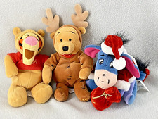 Disney Store 8" Beanbag Plush Santa Eeyore Reindeer Pooh Tigger As Pooh Lot of 3