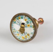 Vintage Style Summer Floral Bee Cupboard Drawer Knob Glass Metal Door Handle