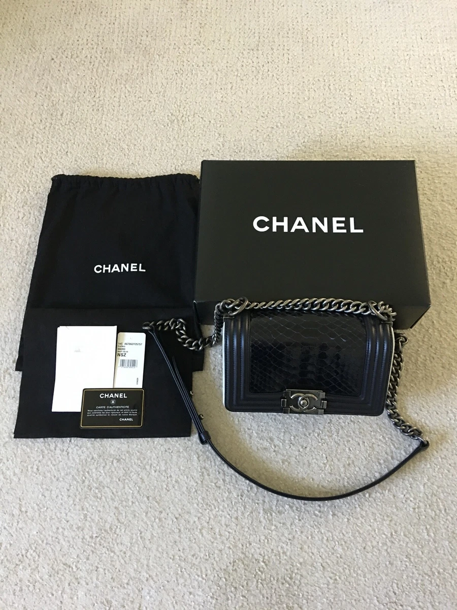 Chanel Boy Bag Silver Python / Leather Ruthenium Hardware Medium New w –  Mightychic