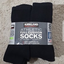 NWT Kirkland Athletic Full Cushion Socks -Set of 8 - Black - Men's Size: 8-12