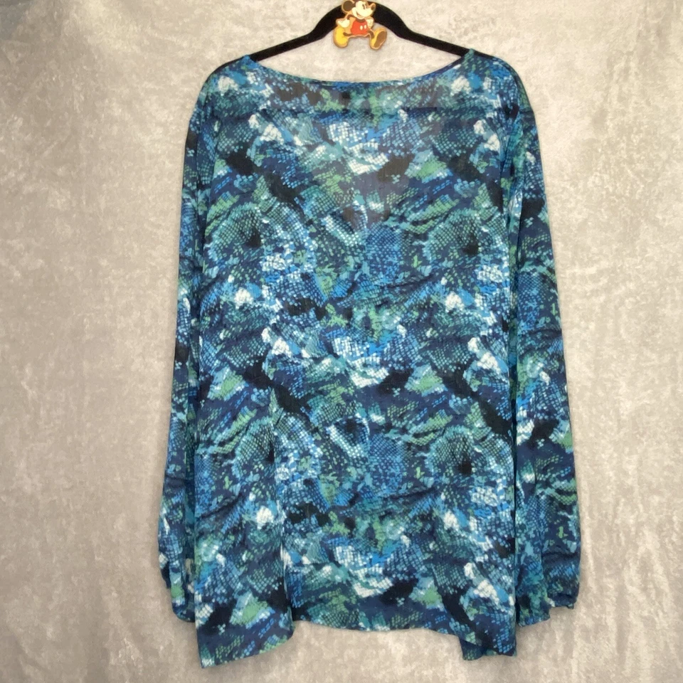 Camisa Top Mixit Para Mujer 3X Azul Abstracto Cerradura Cuello en V Manga Larga Transparente Informal Foto 4 de 4